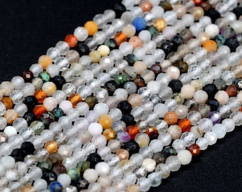 SALE 2MM Mixed Stone Beads Grade A Genuine Natural Gemstone Full Strand Faceted Round Loose Beads 15.5" Bulk Lot Options (107808-2534)