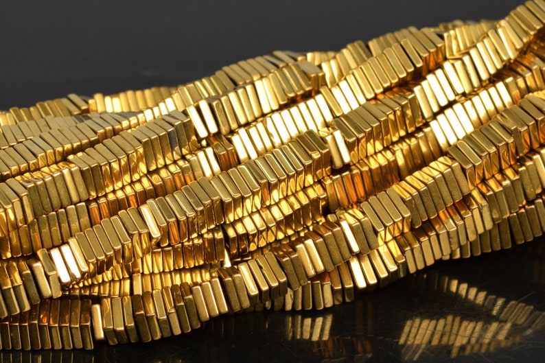 4x1MM Gold Hematite Beads Square Slice Grade AAA Natural Gemstone Full Strand Loose Beads 16 BULK LOT 1,3,5,10 and 50 104546-1236