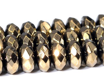 4x2MM Champagne Gold Hematite Beads AAA Gemstone Faceted Rondelle Loose Beads 15.5" / 7.5" Bulk Lot Options(101670)