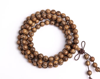 Mala de contas de sândalo com aroma de pele de tigre de 6 mm, 108 peças, contas redondas de madeira natural de 26 polegadas, lote a granel de 1, 3, 5, 10 e 50 (80051-559)