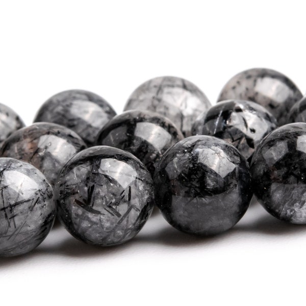 7-8MM Black Rutilated Quartz Beads Grade A Genuine Natural Gemstone Round Loose Beads 15" / 7.5" Bulk Lot Options (122346)