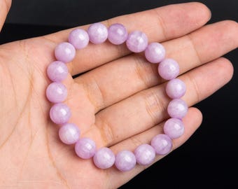 Green/Purple Kunzite Beads Bracelet Genuine Natural Round Gemstone 7"/7.5"/8" /8.5"
