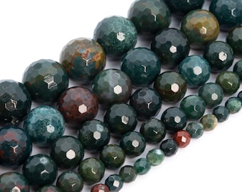 Dark Green Blood Stone Beads Grade AAA Genuine Natural Gemstone Micro Faceted Round Loose Beads 6MM 8MM 10MM Bulk Lot Options