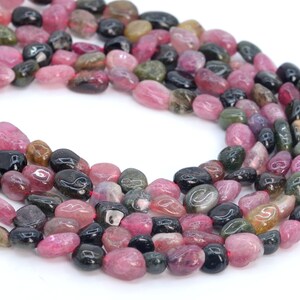 4-7MM Multicolor Tourmaline Beads Pebble Nugget Grade AA Genuine Natural Gemstone Beads 15"/7.5“ Bulk Lot Options (108440) image 3