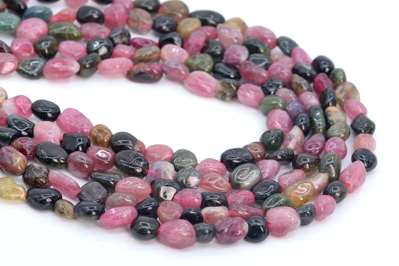 4-7MM Multicolor Tourmaline Beads Pebble Nugget Grade AA Genuine Natural Gemstone Beads 15"/7.5“ Bulk Lot Options (108440) image 3