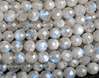 Flash Moonstone Beads Genuine Natural Grade AAA Gemstone Faceted Round Loose Beads 4MM 5MM  Bulk Lot Options