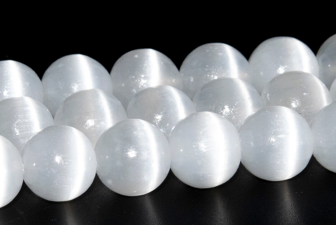 Genuine Natural 5A Grade White Cat Eye Real Selenite Loose Round