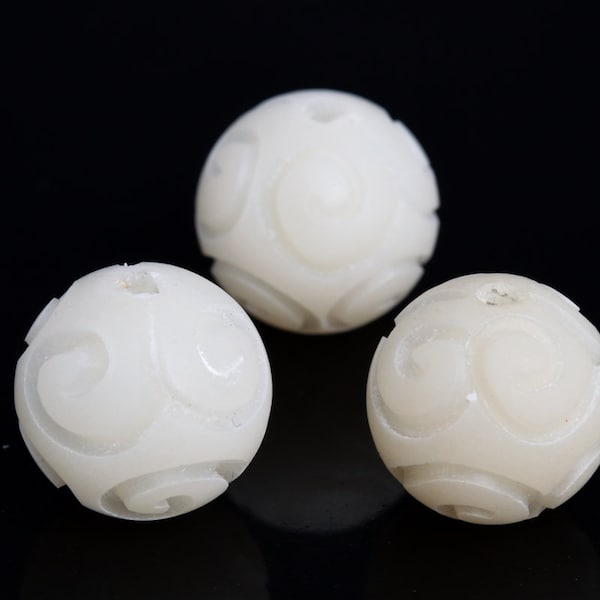 6 Pcs 10MM Natural Bodhi Root Handcrafted Beads Clouds Carved Round Bulk Lot Options (80122-606)