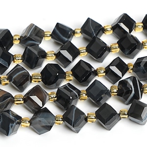 8MM Black Striped Agate Beads Grade AAA Genuine Natural Gemstone Faceted Cube Loose Beads 15&quot;/7.5&quot; Bulk Lot Options (126575)