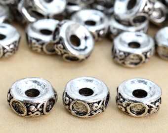 8x4MM Antique Silver Tone Spacer Beads Rondelle 10 Pcs Bulk Lot Options (62332-2260)