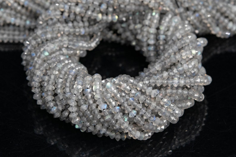 3x2MM Light Gray Labradorite Beads AAA Genuine Natural Gemstone Full Strand Faceted Rondelle Loose Beads 15 Bulk Lot Options 111779-3407