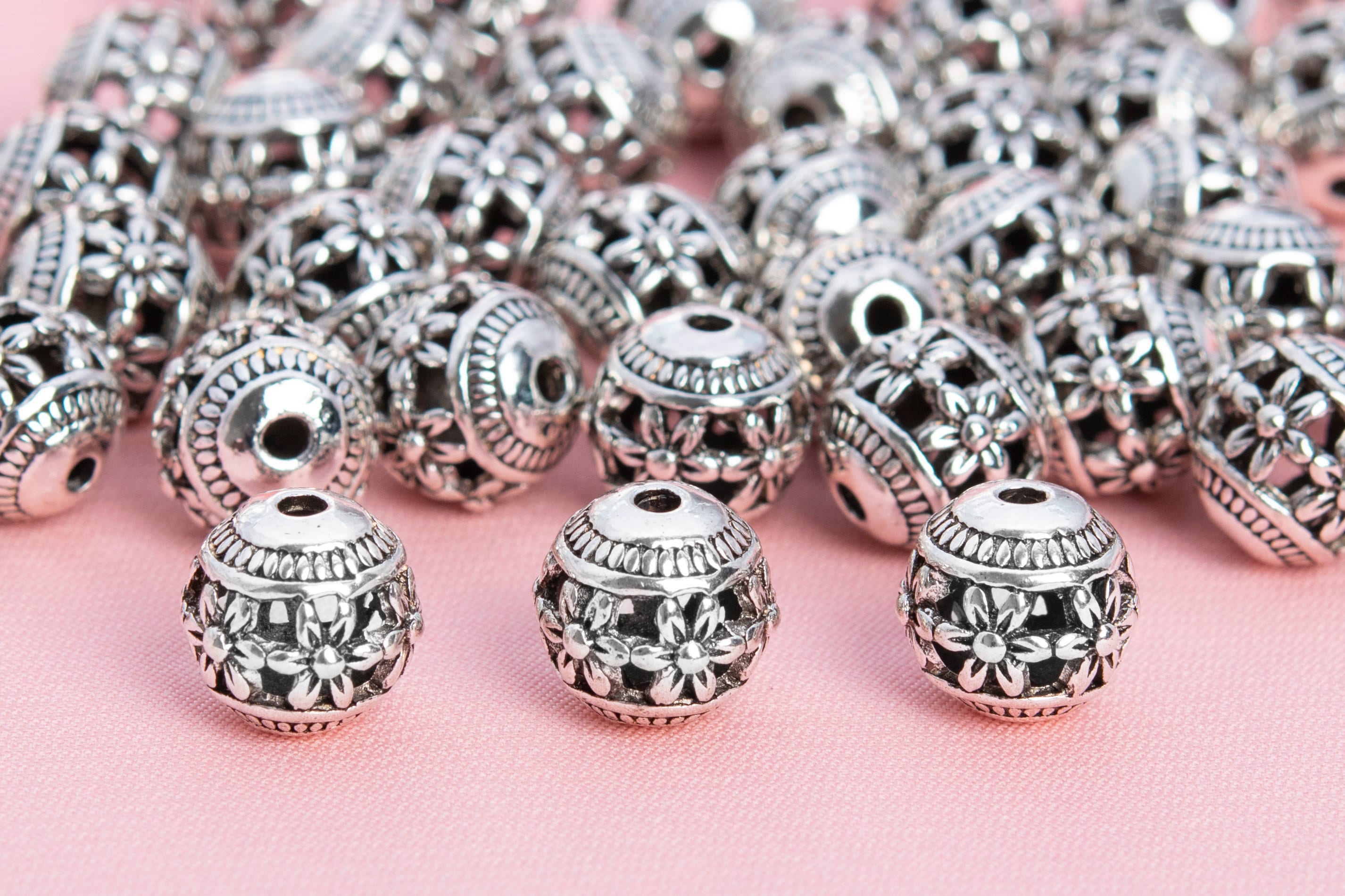 100g Silver Tibetan Beads Sterling Beads Silver Spacer Beads with Hole  Metal Bead Caps Antique Silver Beads Spacers Craft for Bracelets Crafts