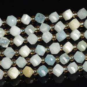 6MM Light Sky Blue Aquamarine Beads Grade AA Genuine Natural Gemstone Faceted Cube Loose Beads 15&quot;/7.5&quot; Bulk Lot Options