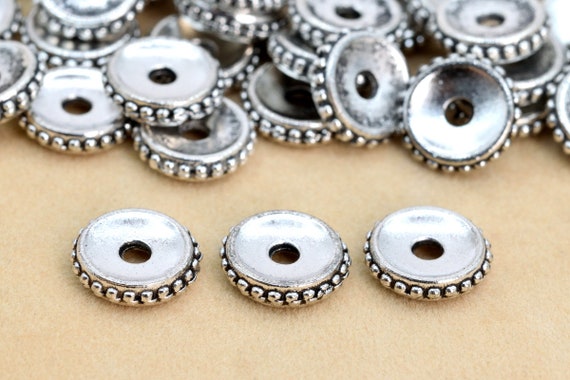 8x2mm Antique Silver Tone Spacer Beads Round Slice 30 Pcs