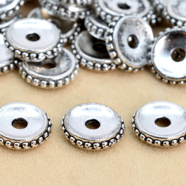 8x2MM Antique Silver Tone Spacer Beads Round Slice 30 Pcs Bulk Lot Options (62381-2258)