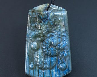 Genuine Natural Rainbow Flash Labradorite Chinese Dragon Pendant Grade AAA Gemstone Labradorite Pendant