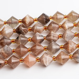 8MM Brown Moonstone Beads Grade AA Genuine Natural Gemstone Bicone Faceted Loose Beads 15&quot;/7.5&quot; Bulk Lot Options (126714)