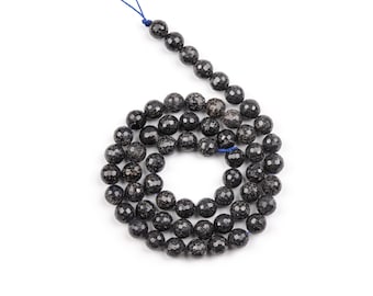7–8 mm schwarze Saphirperlen, echter natürlicher Edelstein, mikrofacettierte runde lose Perlen, 44,5 cm/17,8 cm (124507)
