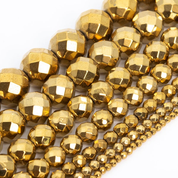Gold Hematite Beads Grade AAA Natural Gemstone Faceted Round Loose Beads 2MM  4MM 6MM 8MM Bulk Lot Options