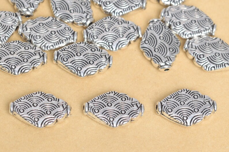 14x10MM Antique Silver Tone Spacer Beads Rhombus 10 Pcs Bulk Lot Options 63662-2410