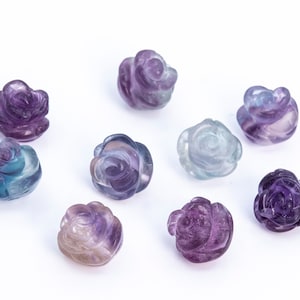 5 Beads Purple Green Fluorite Handcrafted Beads Rose Carved Genuine Natural Flower Gemstone 8MM 10MM 12MM Bulk Lot Options