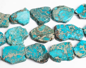 Contas soltas de 20 x 29 mm a 30 x 37 mm, sedimento marinho azul-celeste, jaspe imperial, grau AAA, pedra preciosa, fio inteiro, forma livre, fatia, 15 pol. (125945-1000)