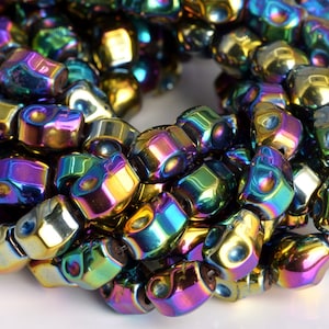 10x8MM Regenbogen Hämatit Perlen Schädel Klasse AAA Natürlicher Edelstein Halber Strang lose Perlen 7,5 &quot;BULK LOT 1,3,5,10 und 50 (104852h-1313)