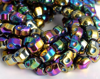 10x8MM Rainbow Hematite Beads Skull Grade AAA Natural Gemstone Half Strand Loose Beads 7.5" BULK LOT 1,3,5,10 and 50 (104852h-1313)