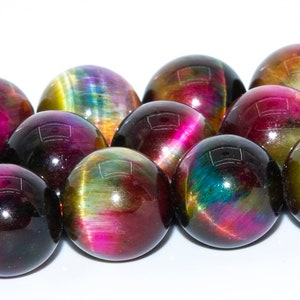 Cat Eye Multicolor Tiger Eye Beads Grade AAA Gemstone Round Loose Beads 6MM 8MM 10MM 12MM Bulk Lot Options