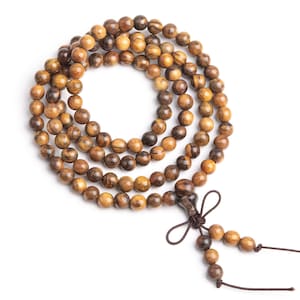 6MM Fragrant Qinan Sandalwood Mala Beads 108 Pcs Natural Wood Round Beads 27" BULK LOT 1,3,5,10 and 50 (80053-559)
