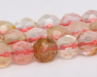 4MM Fruity Pink Cherry Quartz Beads Grade AA Faceted Round Loose Beads 15" / 7.5" Bulk Lot Options (100769)