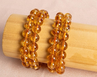 Brazil Yellow Citrine Beads 7"/7.5" Bracelet Genuine Natural Round Gemstone Beads