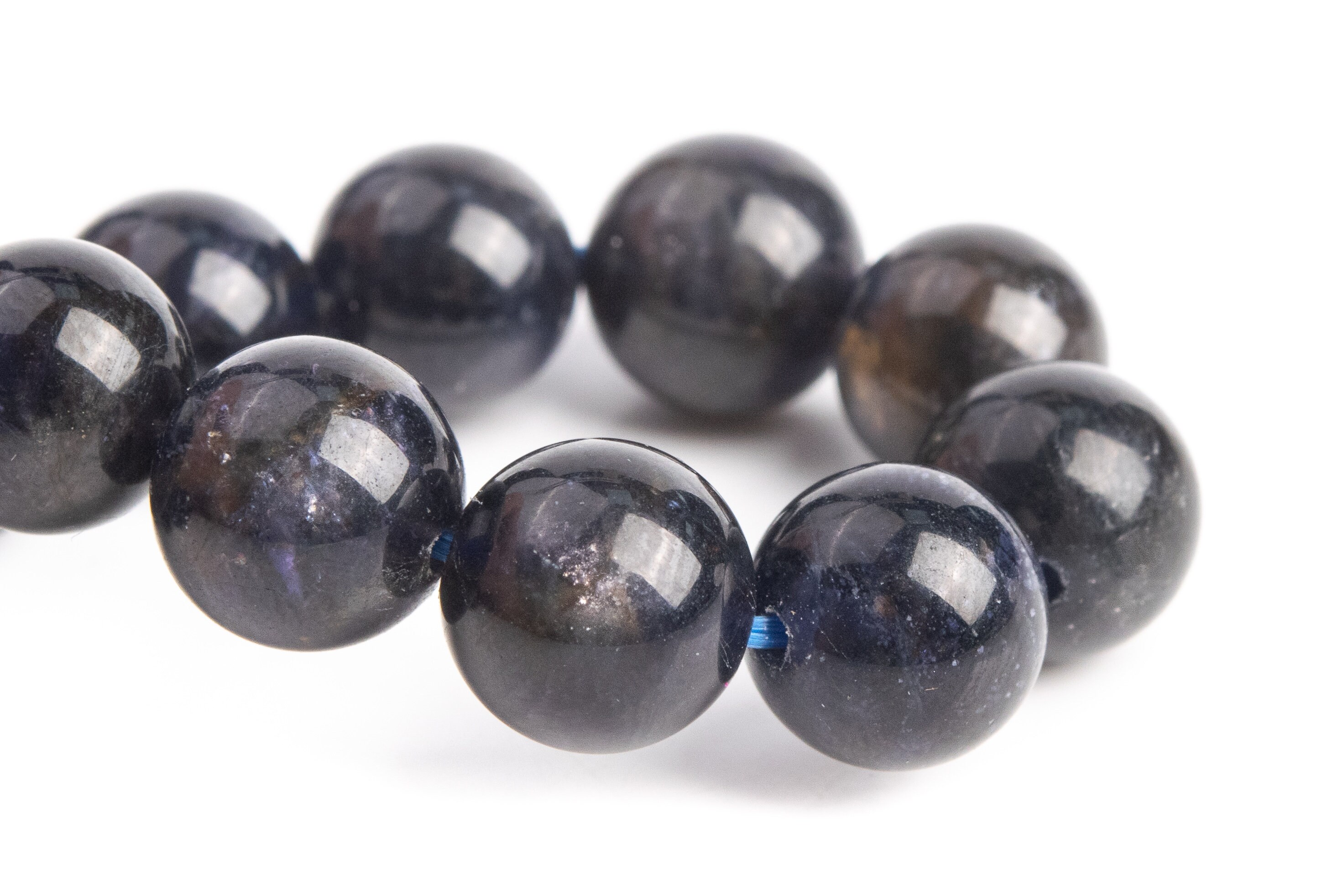 8-9 MM アイオライト ビーズ ブラック パープル ブレスレット グレード