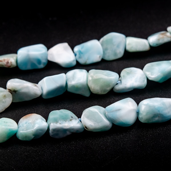 8-10MM Dominican Larimar Beads Pebble Nugget Grade A Genuine Natural Gemstone Loose Beads 15.5"/7.5"Bulk Lot Options (108050)