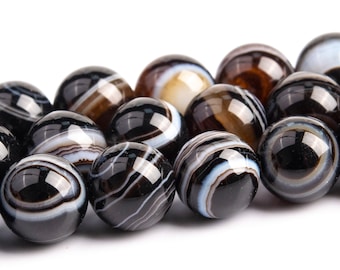 8MM Coffee Striped Agate Beads Grade AAA Genuine Natural Gemstone Full Strand Round Loose Beads 15" BULK LOT 1,3,5,10 and 50 (102961-633)