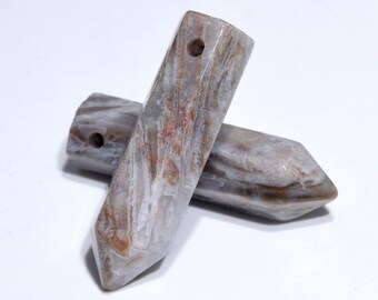 2 Pcs 30x8MM Bamboo Agate Beads Healing Hexagonal Pointed Grade AAA Genuine Natural Loose Beads BULK LOT 2,4,6,12 and 50 (103335-723)