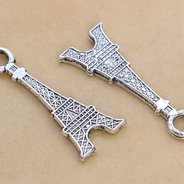 32x13MM Eiffel Tower Charm Silver Tone Zinc Alloy Charm 12 Pcs Bulk Lot Options (61156-2033)