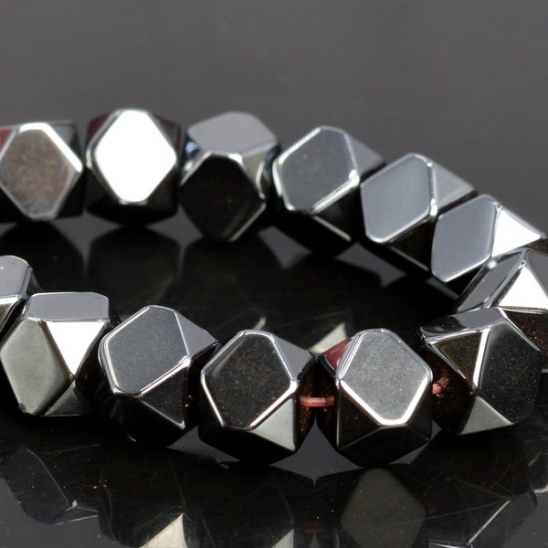 Perles en hématite noire, 8 mm, cube octogonal, qualité AAA, véritables pierres précieuses naturelles, demi-brin, 7,5 pouces, options pour lots en vrac (104572h-1241)