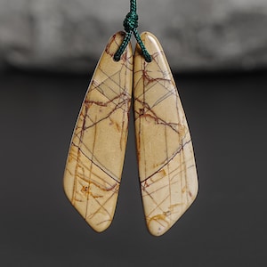 Unique Natural Red Creek Jasper Earring Pair Grade AAA 43X12X4MM Drilled Beveled Teardrop Matched Earring Bead Pair Only One(902631)