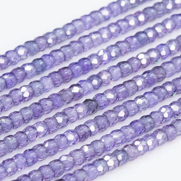 3x2MM Purple Cubic Zirconia Beads Grade AAA Full Strand Faceted Rondelle Loose Beads 15" Bulk Lot Options (111047-3312)