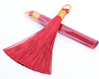 2 Pcs 3.14" / 8CM Red Tassel 0.8CM Thickness Artificial Silk Handcraft Tassels For Jewelry Making Bulk Lot Options (64226-2477)