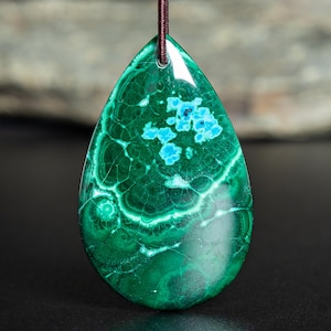 Premium Natural Chrysocolla Pendant Grade AAA 43X26X5MM Blue Green Pendant Teardrop Pendant Gemstone Pendant Only One(900022)