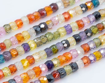 3x2MM Multicolor Cubic Zirconia Beads Grade AAA Full Strand Faceted Rondelle Loose Beads 14.5" Bulk Lot Options (111050-3313)