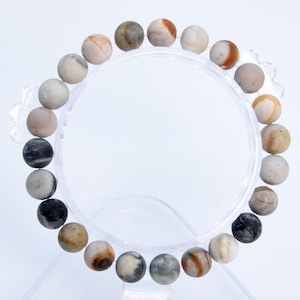 8MM Matte Gray Picasso Jasper Beads Bracelet Grade AAA Genuine Natural Round Gemstone 7&quot; BULK LOT 1,3,5,10 and 50 (106756h-064)