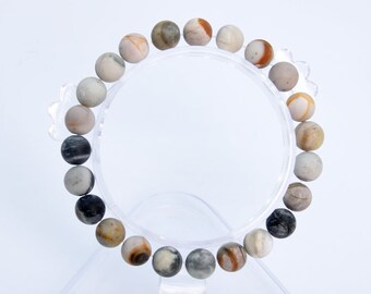 8MM Matte Gray Picasso Jasper Beads Bracelet Grade AAA Genuine Natural Round Gemstone 7" BULK LOT 1,3,5,10 and 50 (106756h-064)