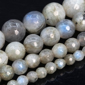 Gray Labradorite Beads Grade A Genuine Natural Gemstone Micro Faceted Round Loose Beads 6MM 8MM 10MM 12MM Bulk Lot Options