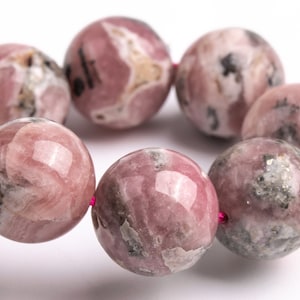 NUR EIN 12–13 mm großes Argentinien-Rhodoochrosit-Perlen-Tiefgrau-Rosa-Armband, Güteklasse A, echter natürlicher runder Edelstein, 20,3 cm (123499h-56)