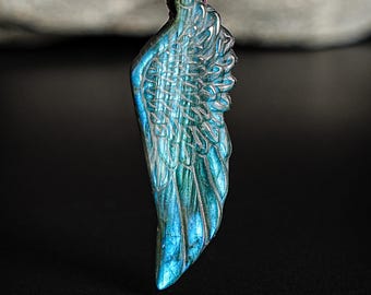 Genuine Natural Blue Flash Labradorite Wing Pendant Grade AAA Gemstone Labradorite Pendant