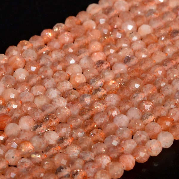 3MM Sunstone Beads Indian Grade AAA Genuine Natural Gemstone Full Strand Faceted Round Loose Beads 15.5" Bulk Lot Options (107721-2514)