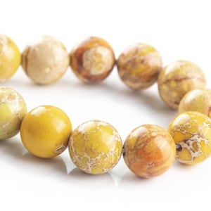 10MM Yellow Sea Sediment Imperial Jasper Beads Grade AAA Natural Round Loose Beads 7.5&quot; BULK LOT 1,3,5,10 and 50 (102769h-603)
